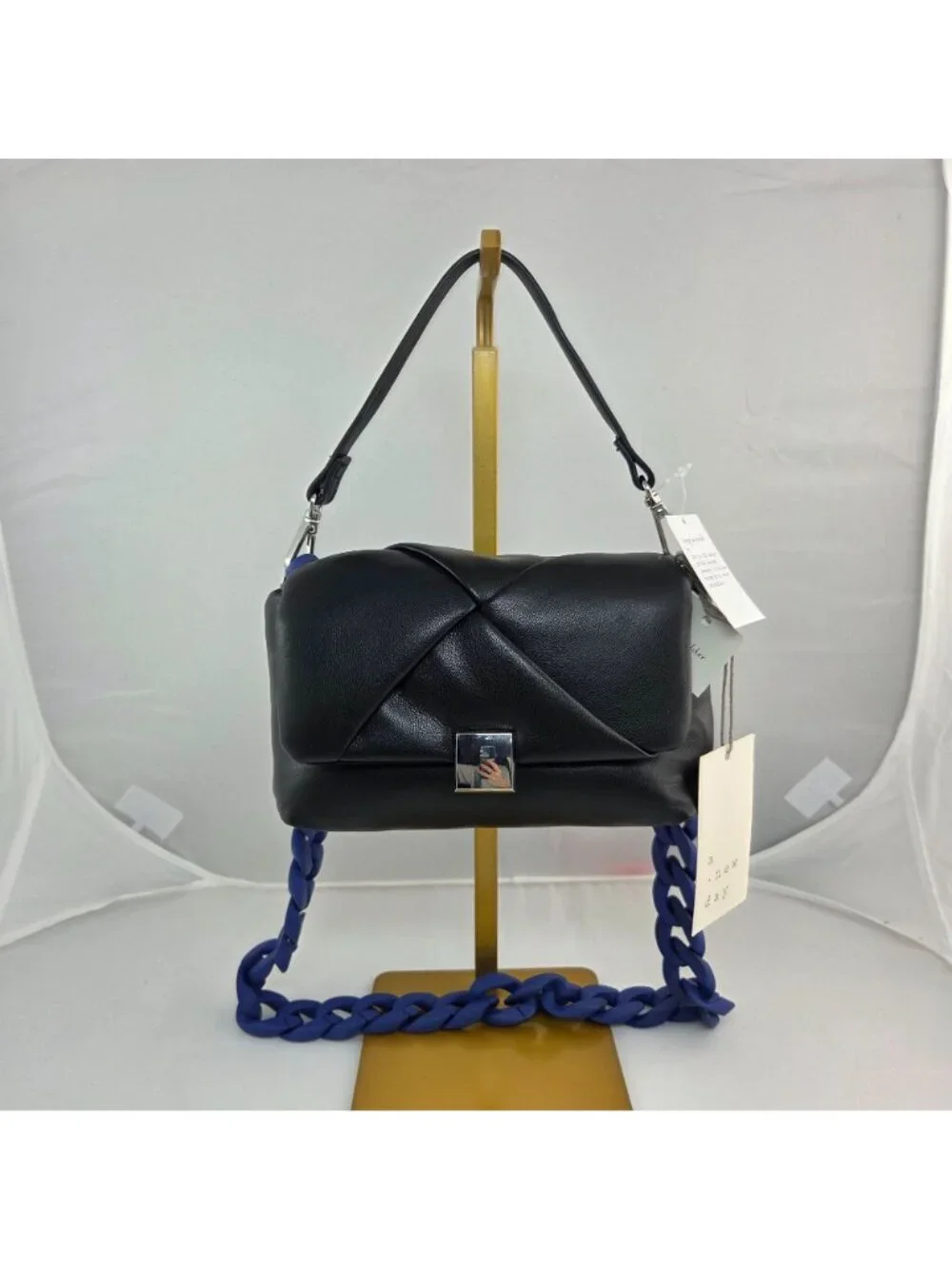 Black Faux Leather Micro Nano Satchel Chain A New Day Soft Puffy Magnetic Close